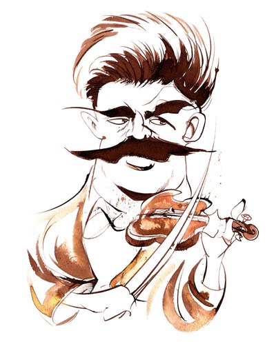 Fritz Kreisler - sepia caricature by Neale Osborne